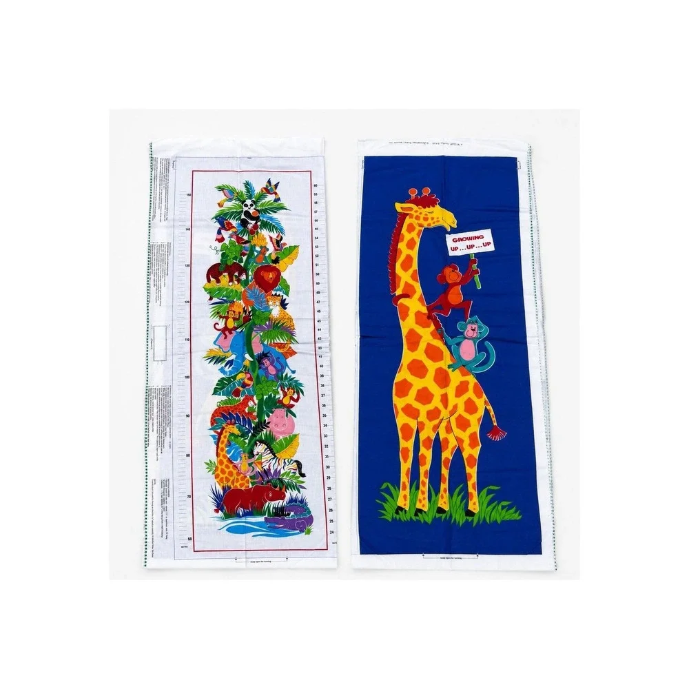 Vintage Jungle Animal Growth Chart Fabric‎ Panels Giraffe Nursery Sewing Craft